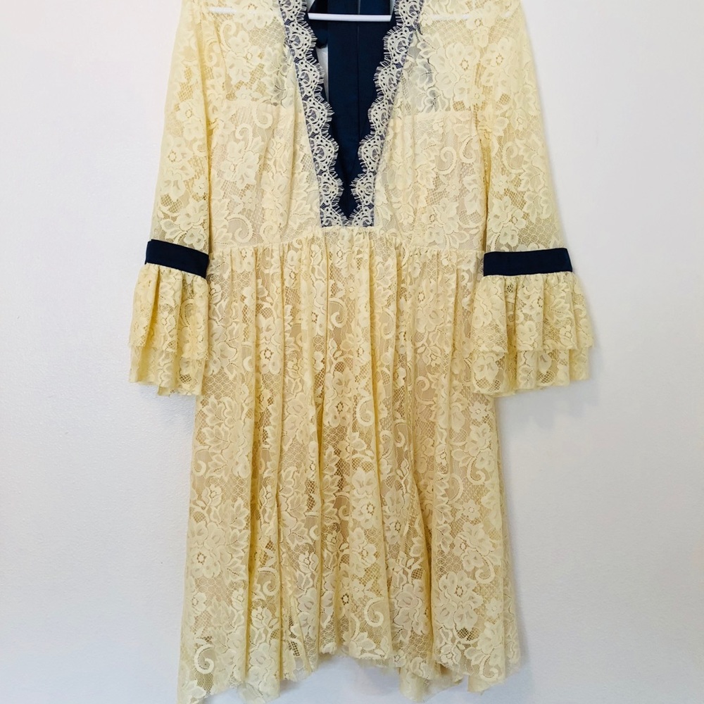 Free People Gilded Lace Yellow Dress with Neck Tie - Picture 2 of 4